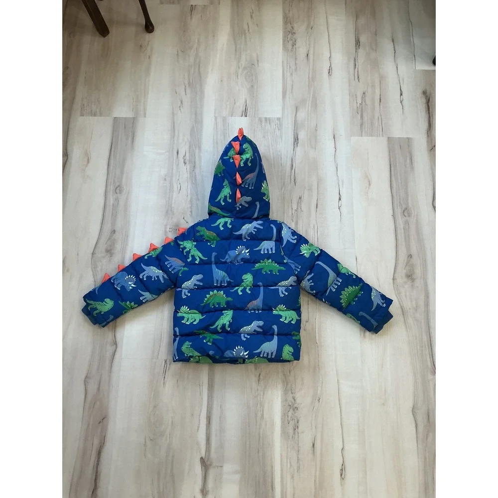 Gymboree Boys Blue Dinosaur Puffer Jacket Sherpa Lined 3D Spikes 4T 3050226